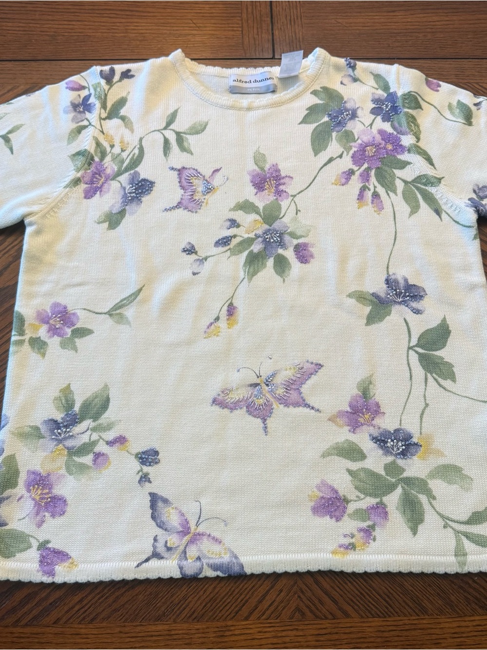 Vintage Alfred Dinner Women’s Short Sleeve Sweater Petite Small Flower/Buttefly
